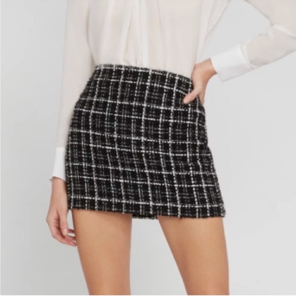 Alice + Olivia Elana Black Metallic Tweed Academia Wool Mini Skirt